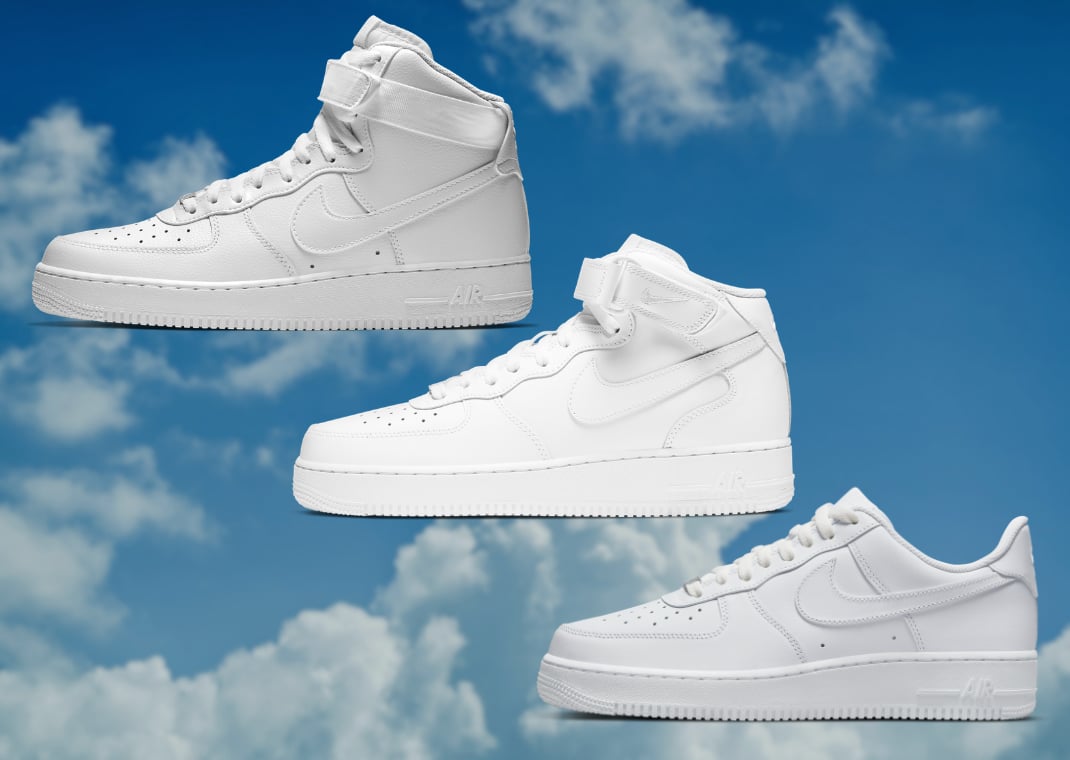 Nike Air Force 1 High '07 (top), Nike Air Force 1 Mid '07 (middle), and Nike Air Force 1 Low '07 (bottom)
