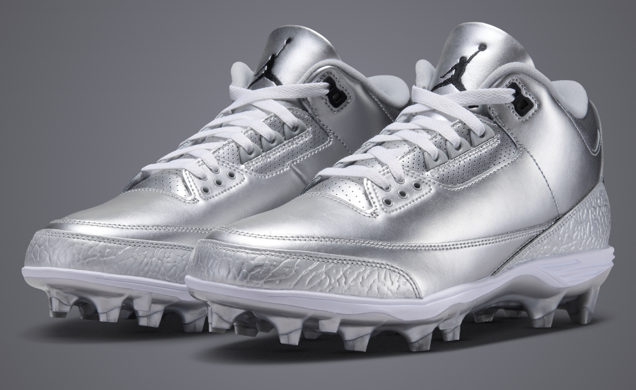 Metallic Silver Covers the Air Jordan 3 Mid TD Football Cleat