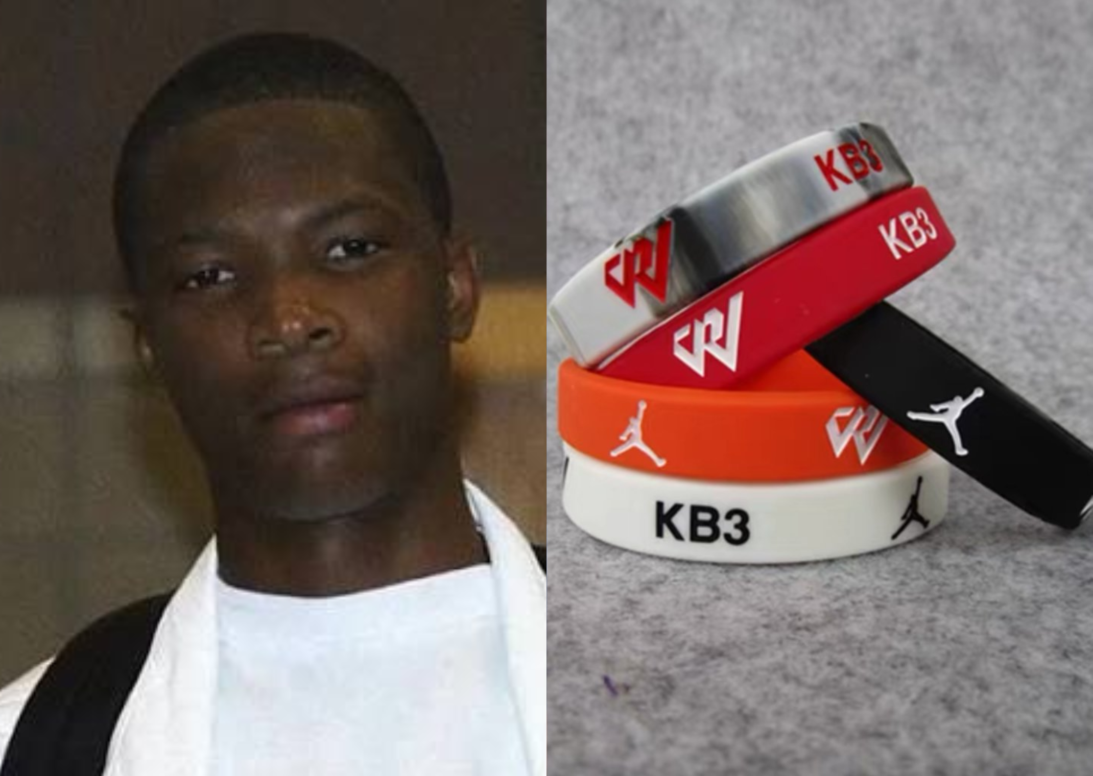 Khelcey Barrs III (left) and the wristbands Westbrook wears to honor his late friend