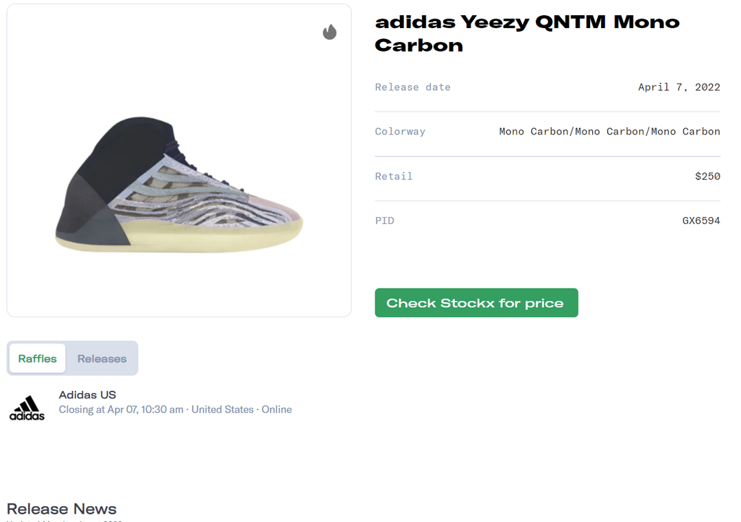 adidas Yeezy QNTM Mono Carbon Raffle Guide