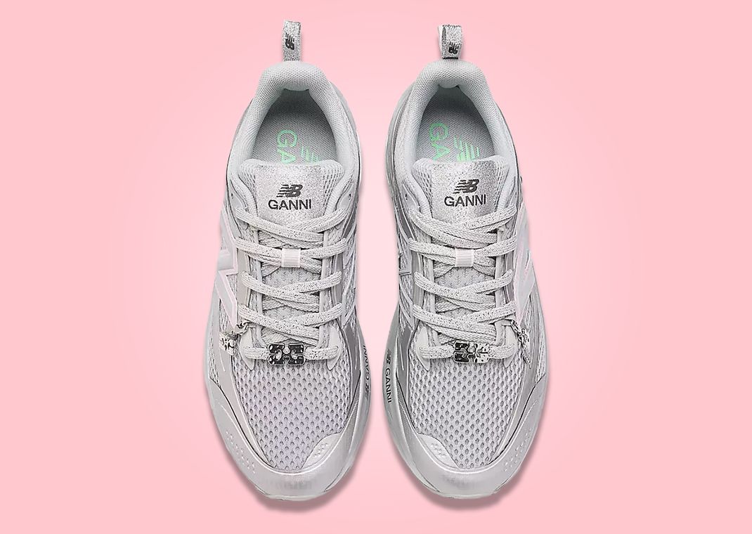 Ganni x New Balance Fresh Foam Trainer Silver Metallic Top