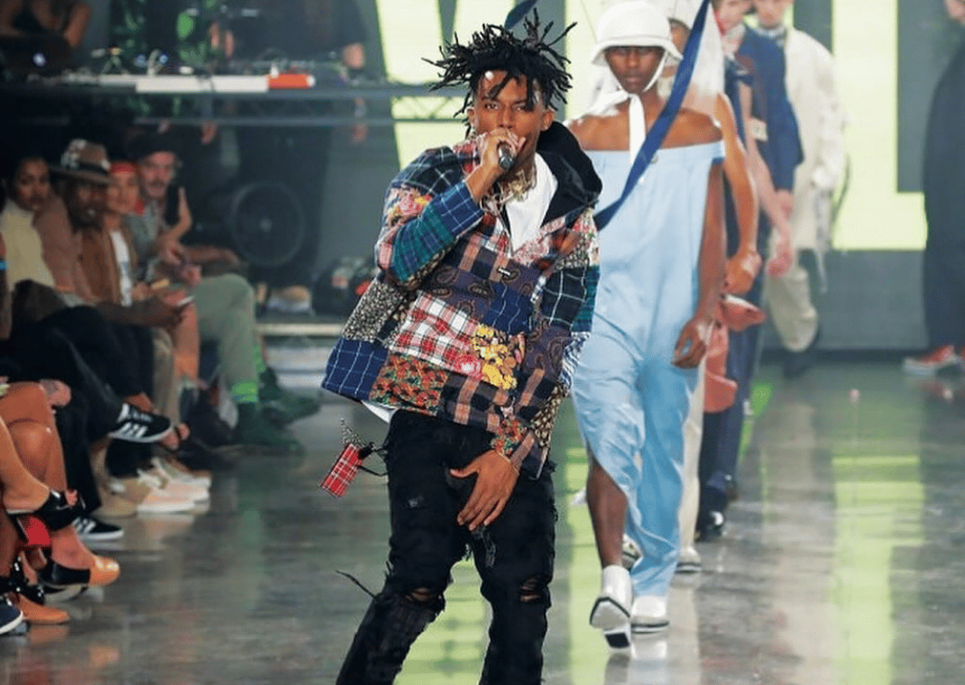 Playboi Carti wearing Supreme's patchwork anorak jacket (2016)