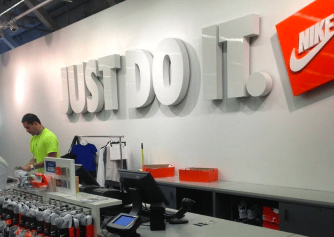 Sneakers behind the counter at Nike Outlet