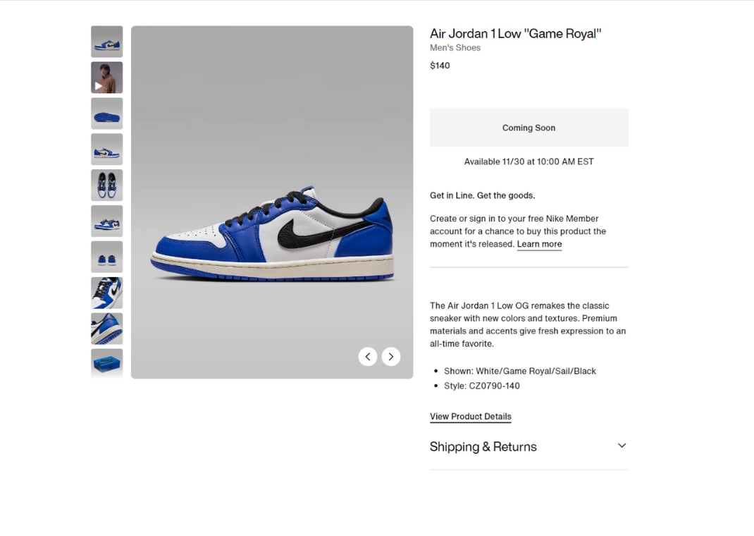 Air Jordan 1 Retro Low OG Game Royal Nike Page