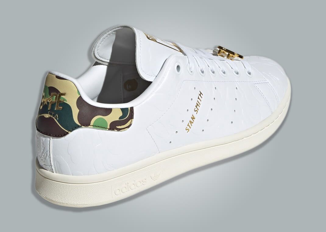 BAPE x adidas Stan Smith Cloud White Back Heel Angle