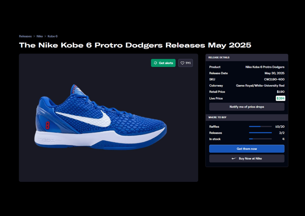 Nike Kobe 6 Protro Dodgers Raffle Page