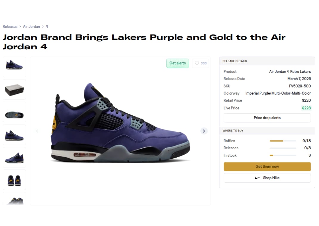 Air Jordan 4 Retro Lakers