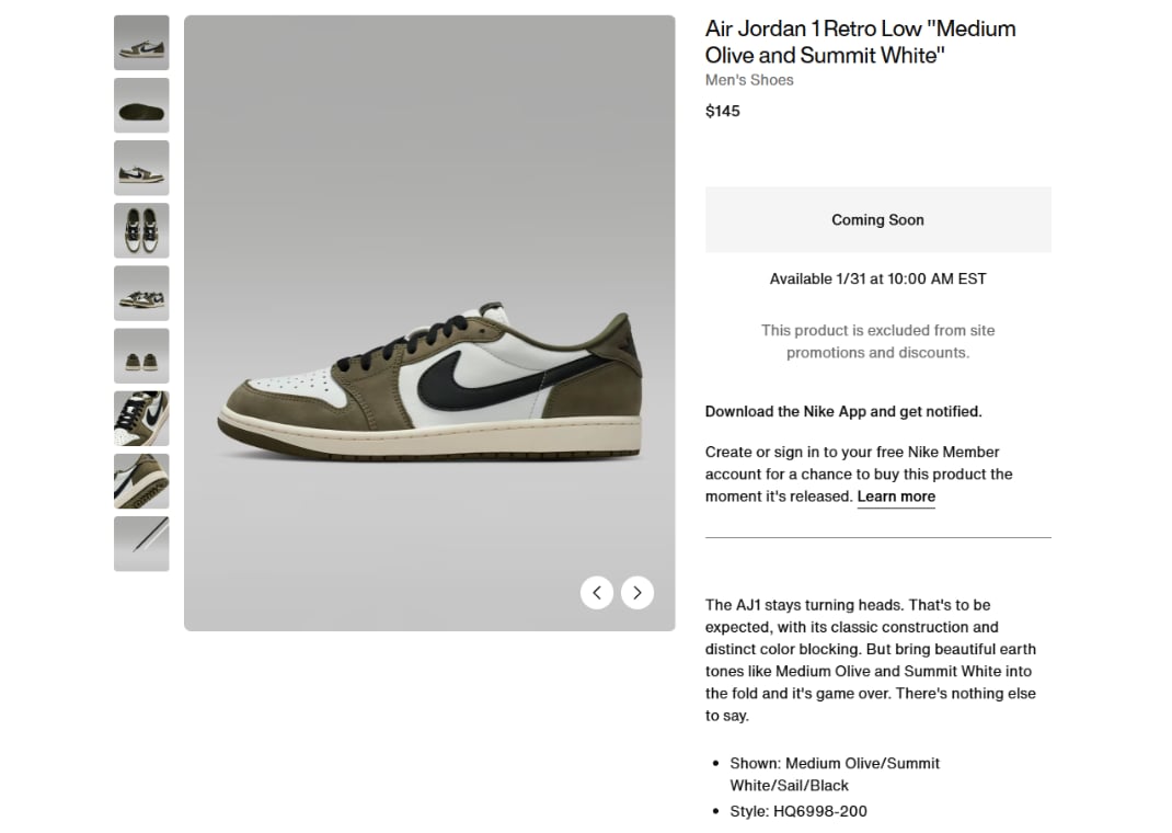 Where to Buy the Air Jordan 1 Retro Low OG Medium Olive