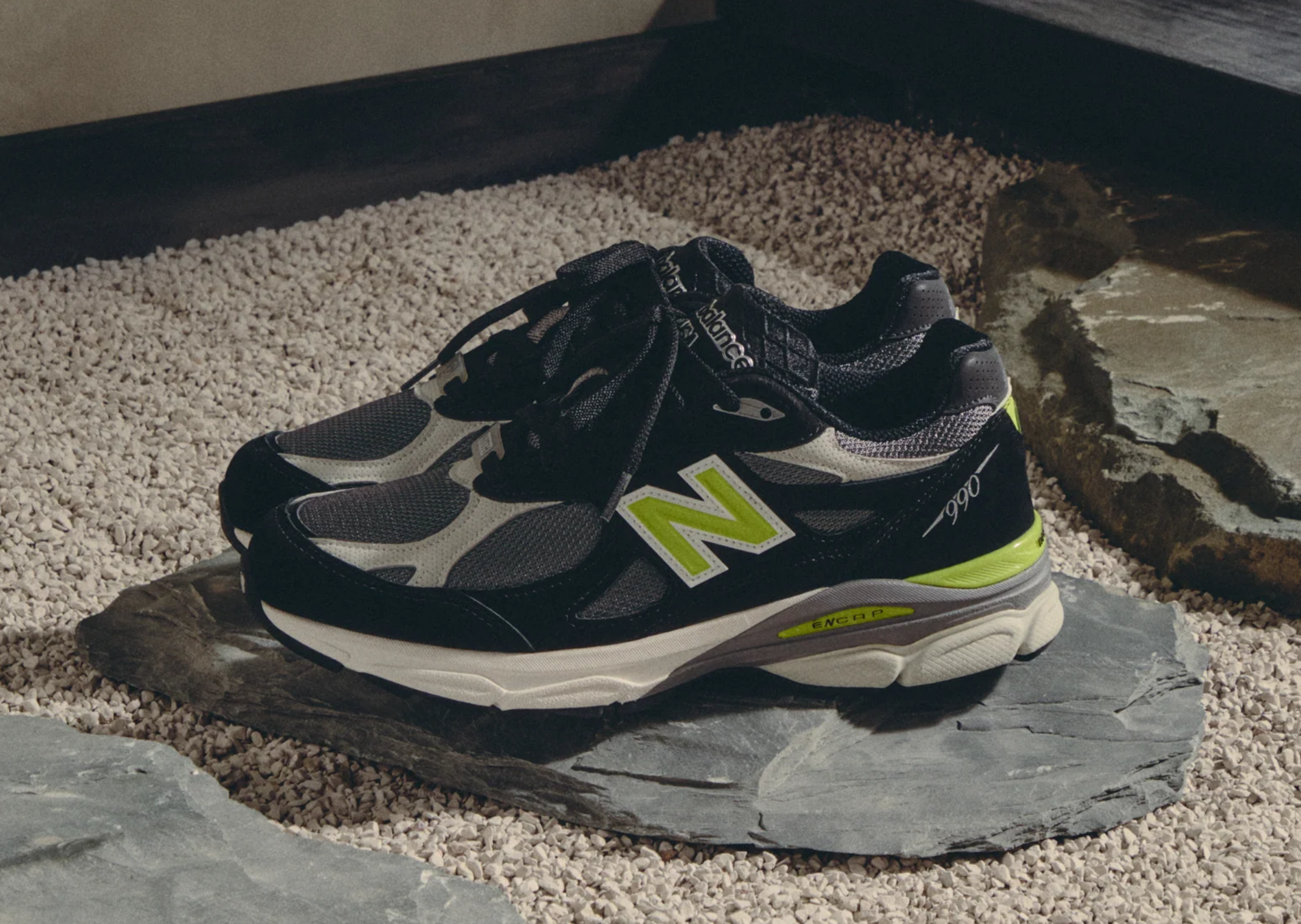 Kith x United Arrows & Sons x New Balance 990v3 Made in USA Black Oyster Mushroom