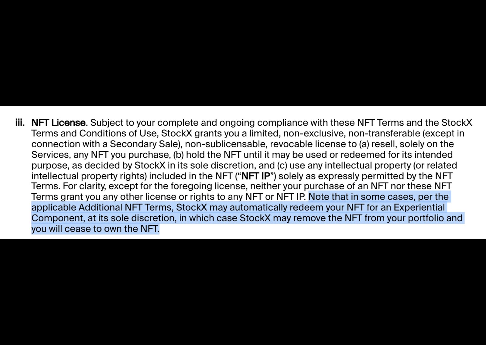 StockX Terms and Conditions - NFT License