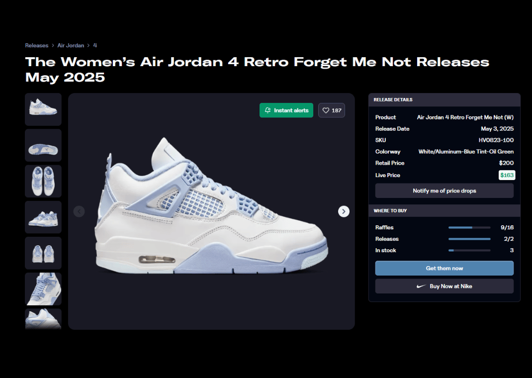 Air Jordan 4 Retro Forget Me Not (W) Raffle Page