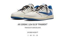 Travis Scott’s fragment design x Air Jordan 1 Low Raffle Goes Live on Saturday