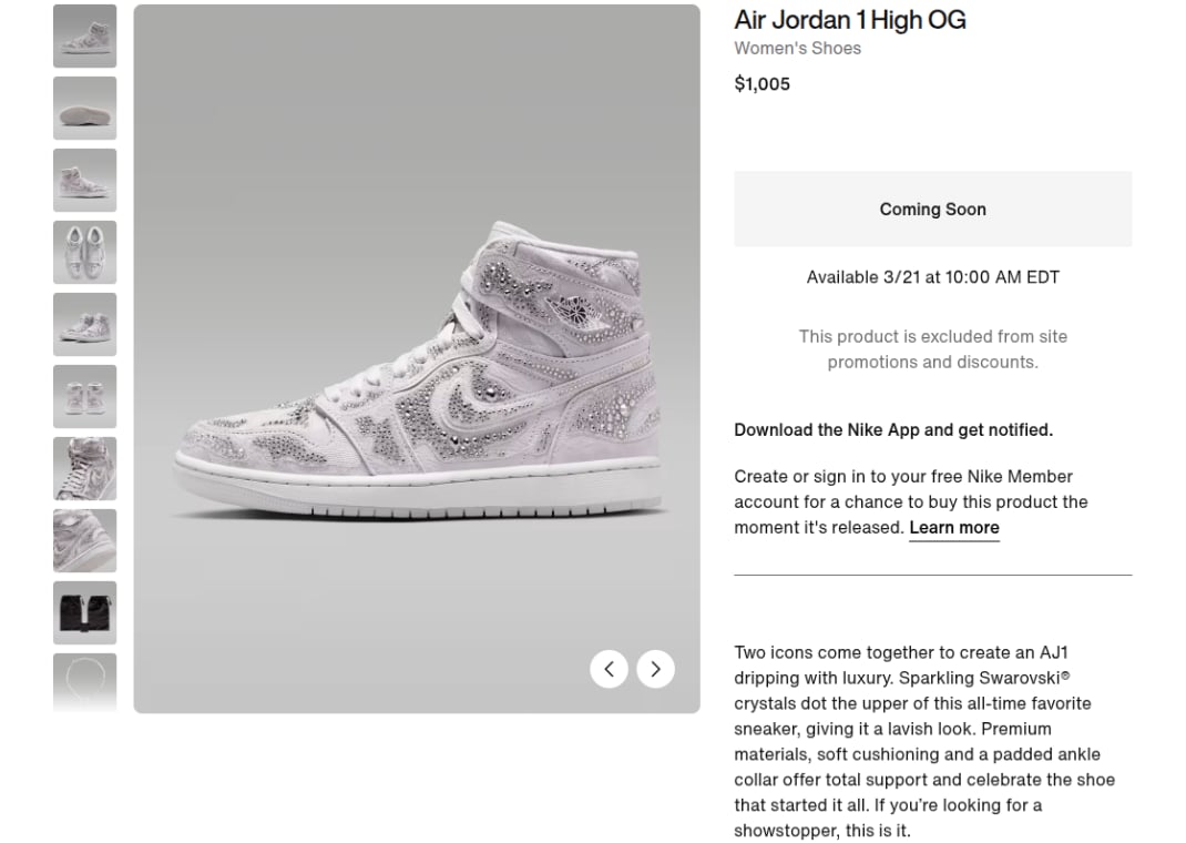 Swarovski x Air Jordan 1 Retro High OG Vast Grey