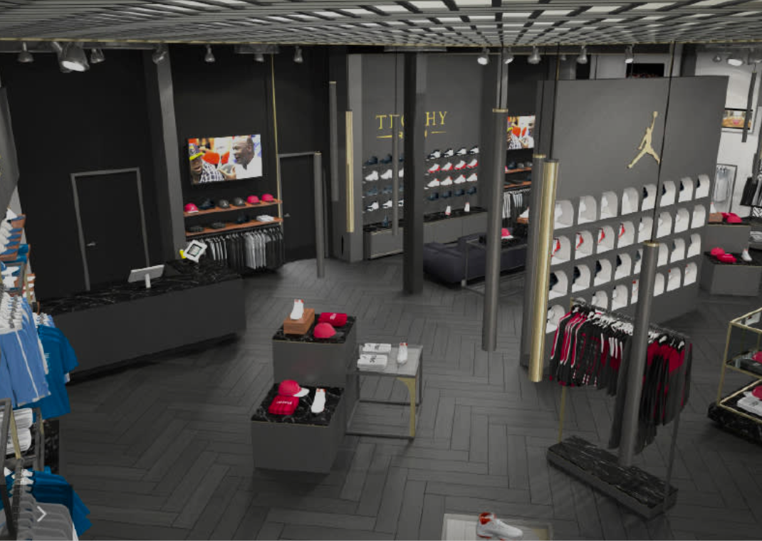 Rendering Of Trophy Room Storefront, a NBHD Store For Jordan Brand