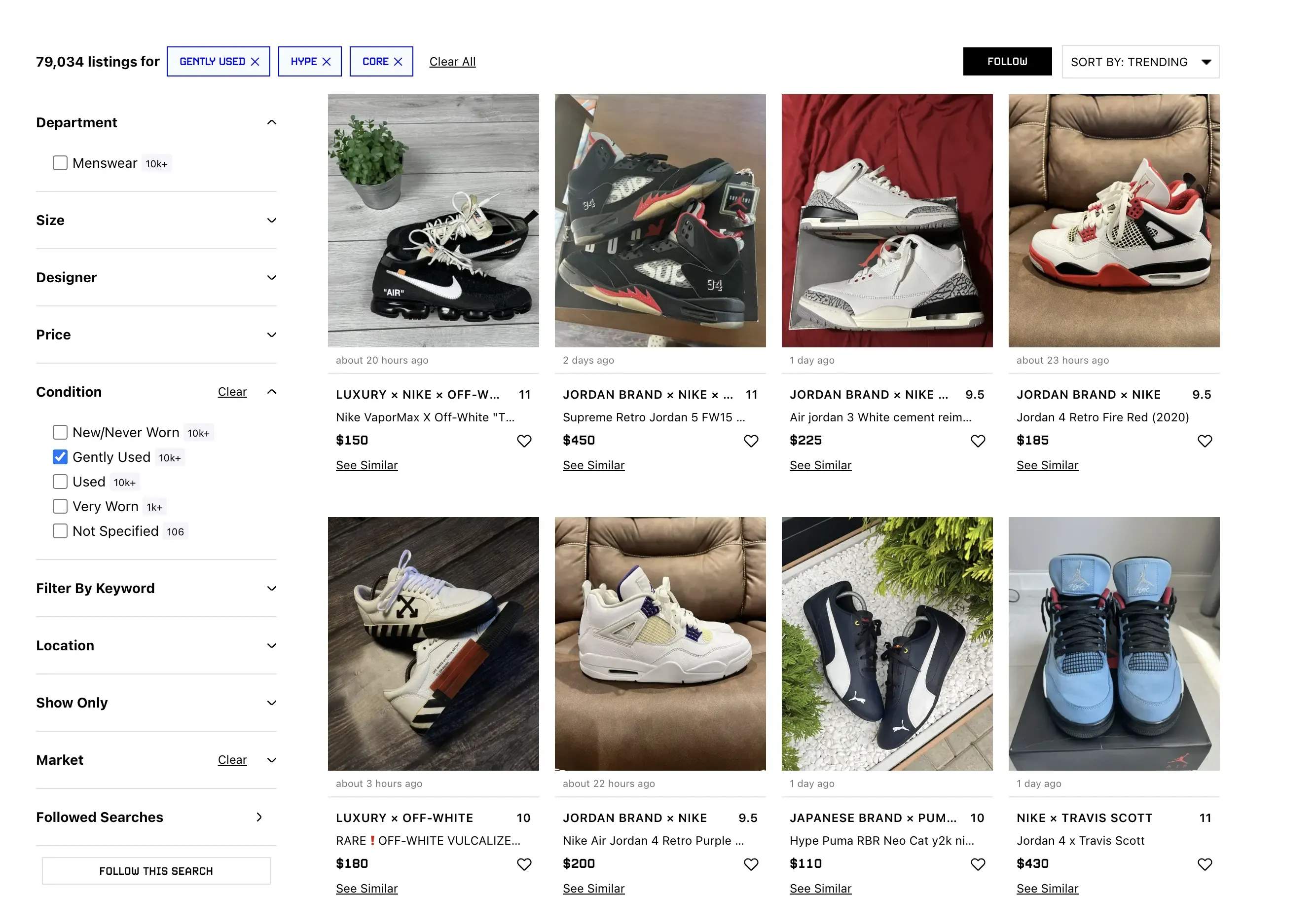 Search used sneakers on Grailed