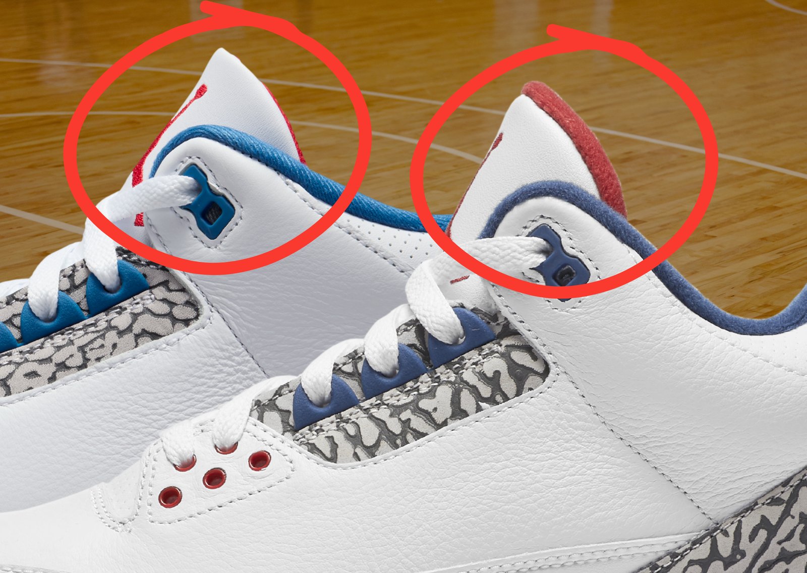 Air Jordan 3 Retro True Blue 2026 (left) vs. Air Jordan 3 Retro True Blue 2016 (right)