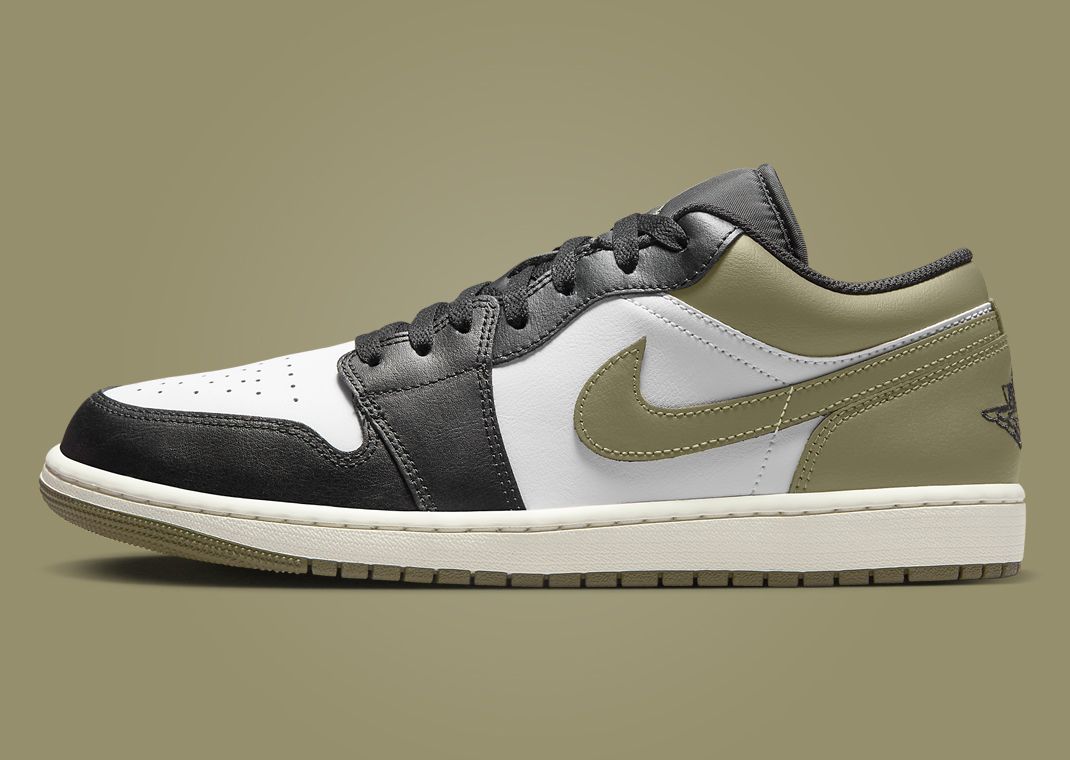 Air Jordan 1 Low Black Toe Medium Olive Lateral Left