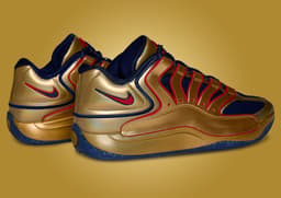 Nike KD 18 Immortalized Metallic Gold Blue Void Heel Angle