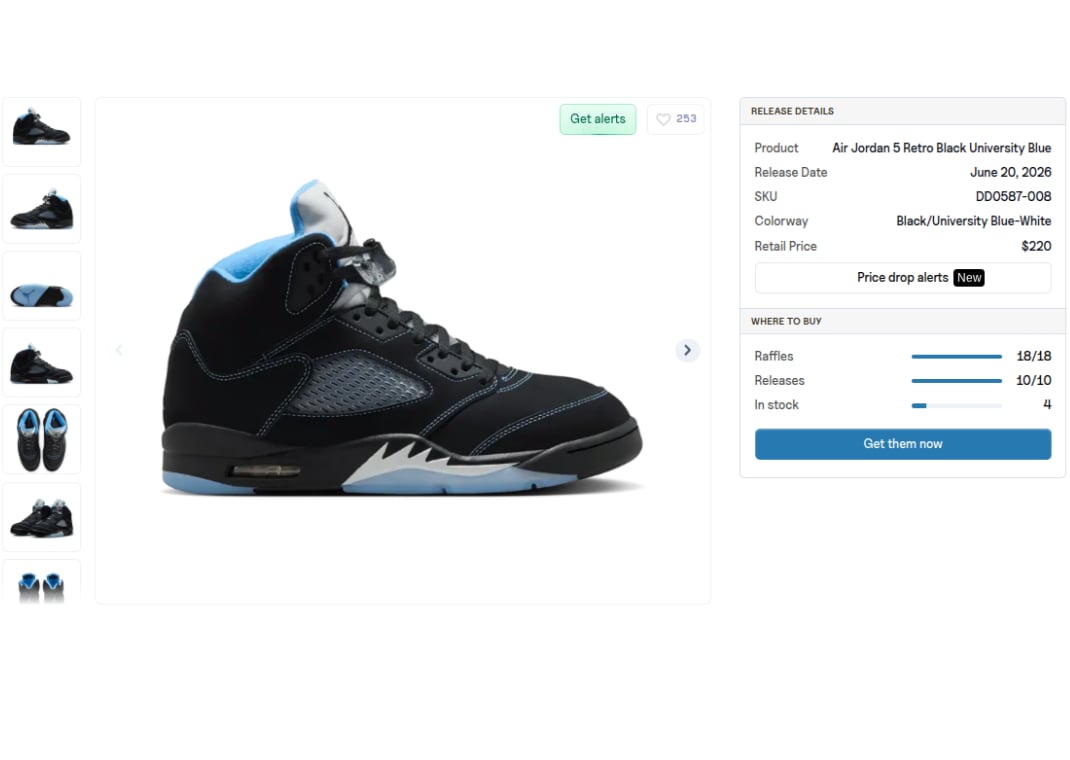 Air Jordan 5 Retro Black University Blue