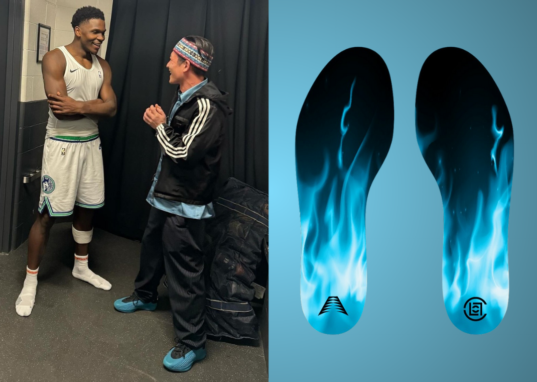 Edison Chen and Anthony Edwards (left) and the insole's posted by Chen on Instagram (right)