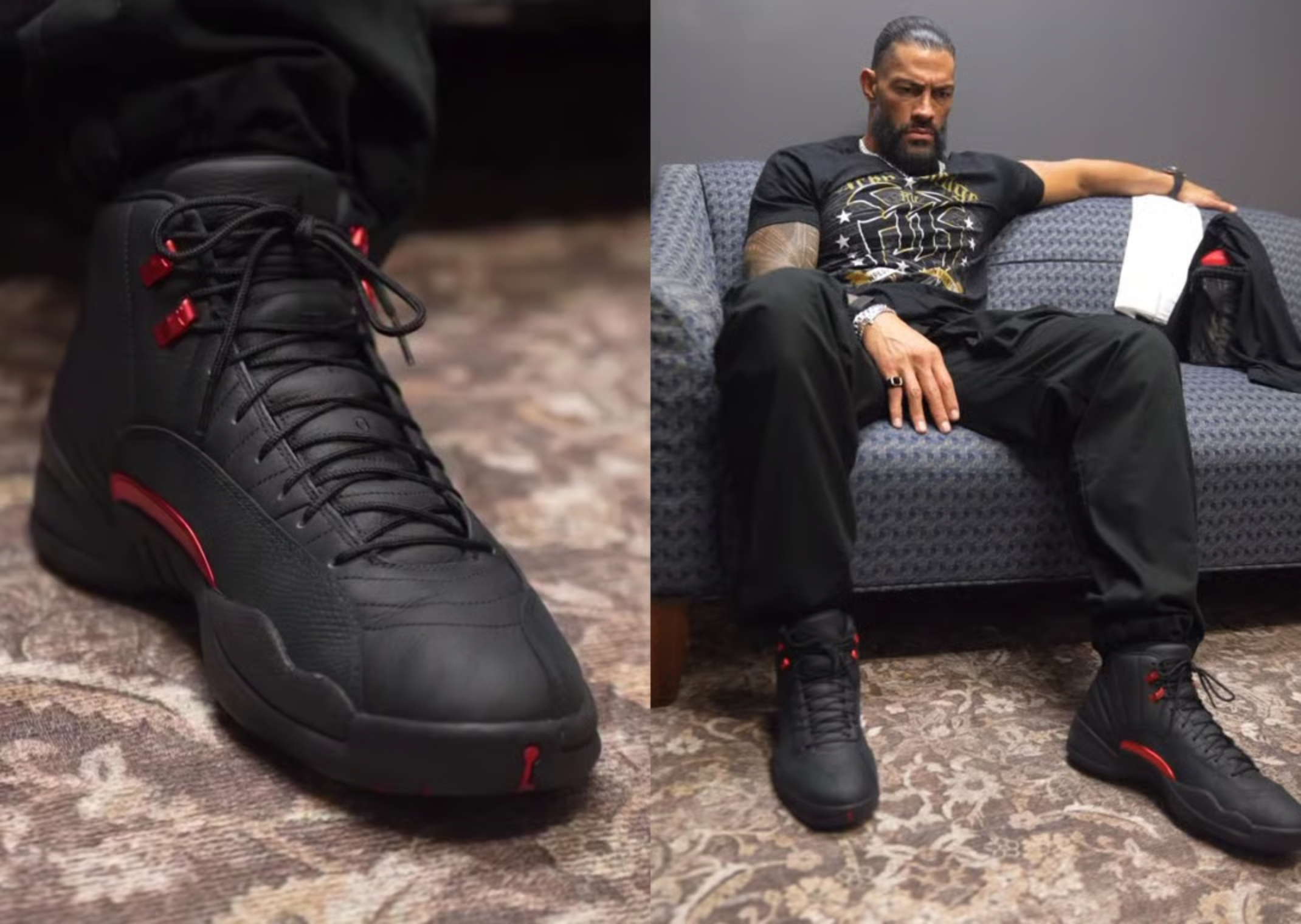 Roman Reigns wearing the Bloodline Air Jordan 12