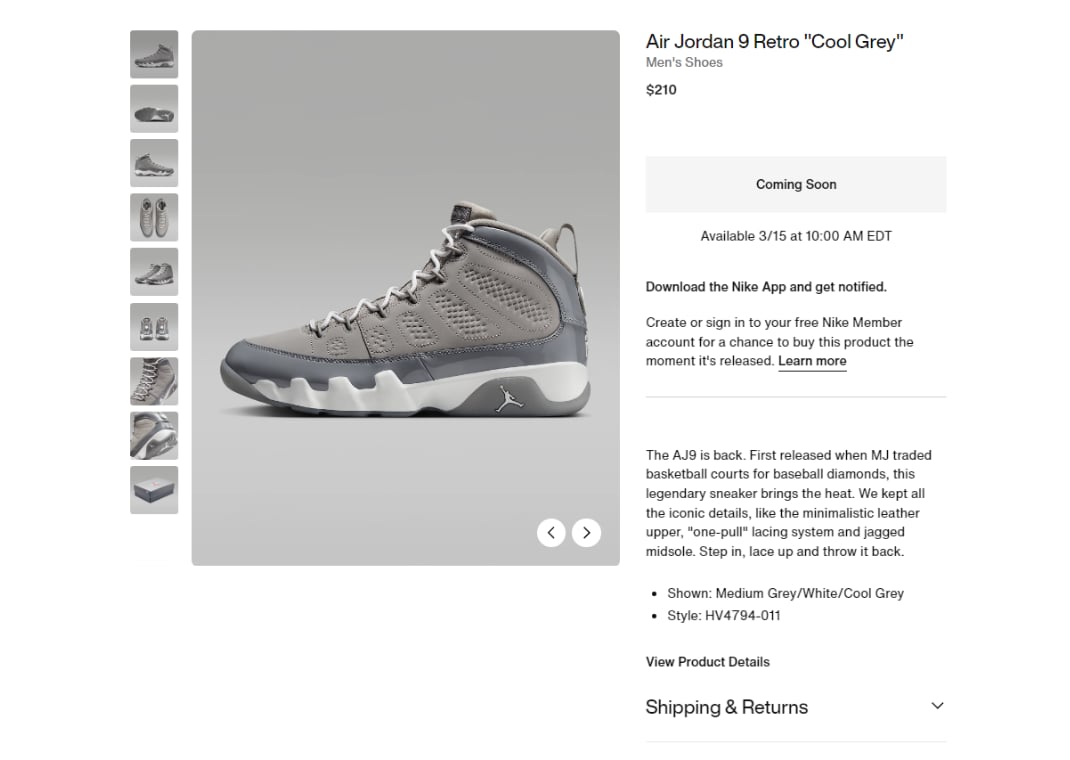 Air Jordan 9 Retro Cool Grey Nike Page