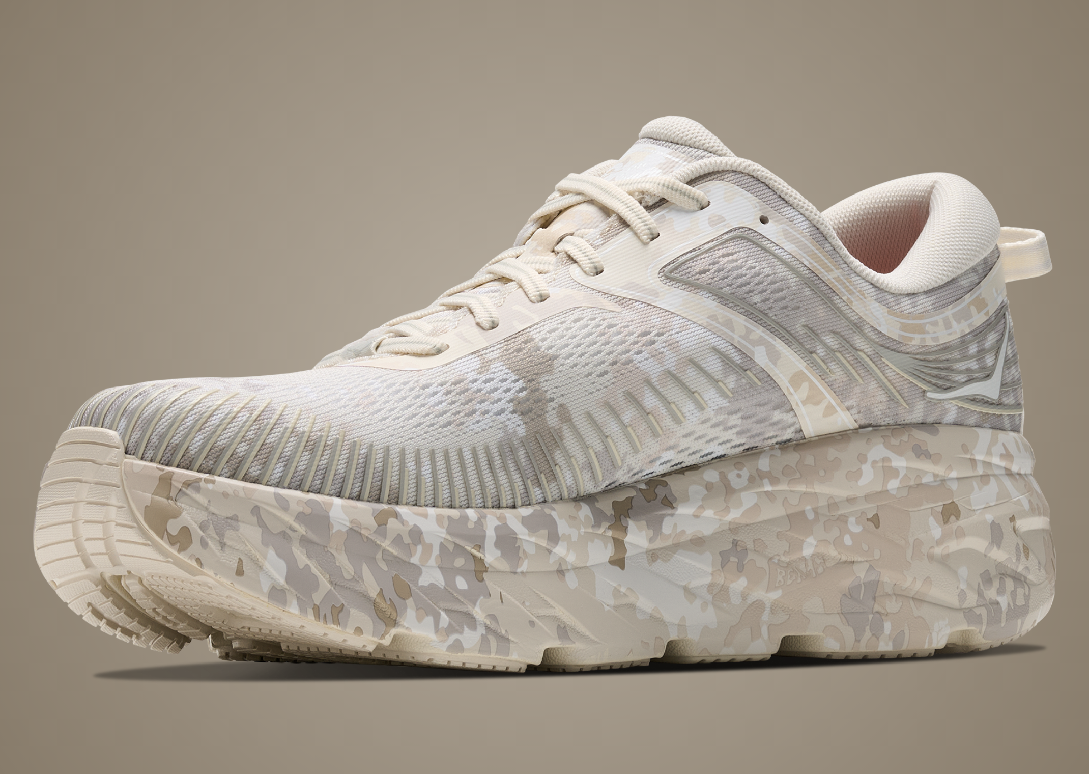 BEAMS x Hoka Bondi 7 Turtledove Camo - Angle