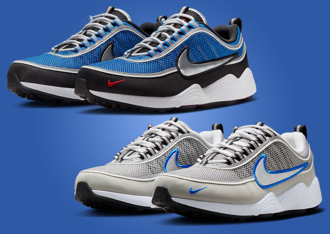 Nike Air Zoom Spiridon Metallic Silver Signal Blue and Signal Blue