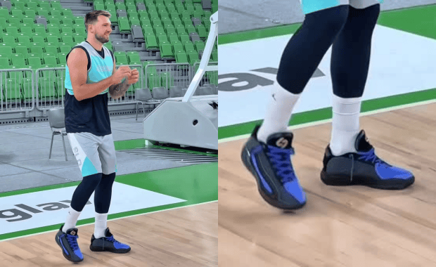 Luka Doncic Spotted Wearing a Black and Purple Jordan Luka 4 PE on His World Tour