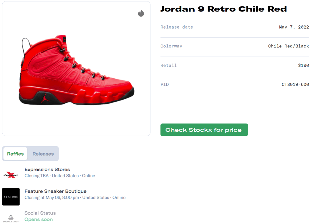 Air Jordan 9 Chile Red Raffle Guide