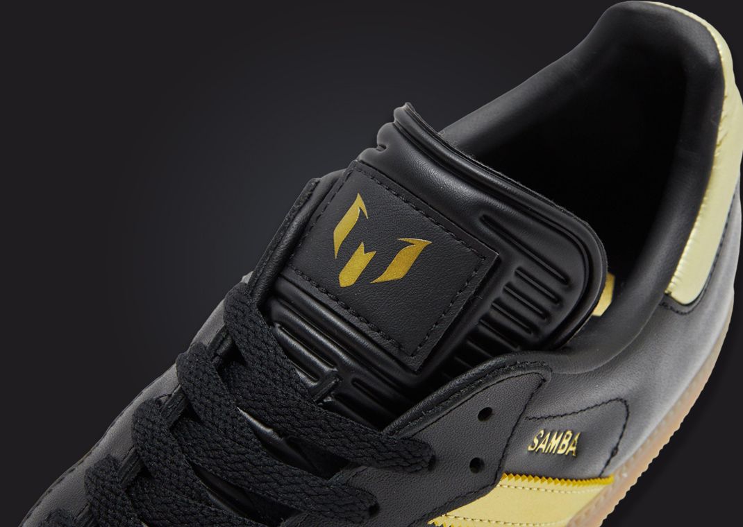 Lionel Messi x adidas Samba Black Gold Tongue Detail