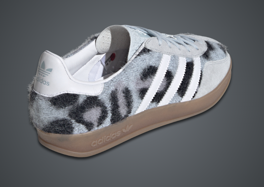 atmos Pink x adidas Gazelle Indoor Trinity Leopard Halo Blue Heel Angle