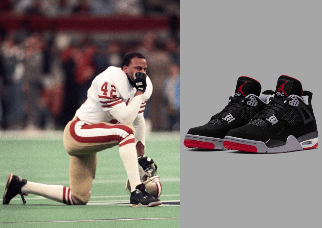 Ronnie Lott wearing the Air Jordan 4 Bred