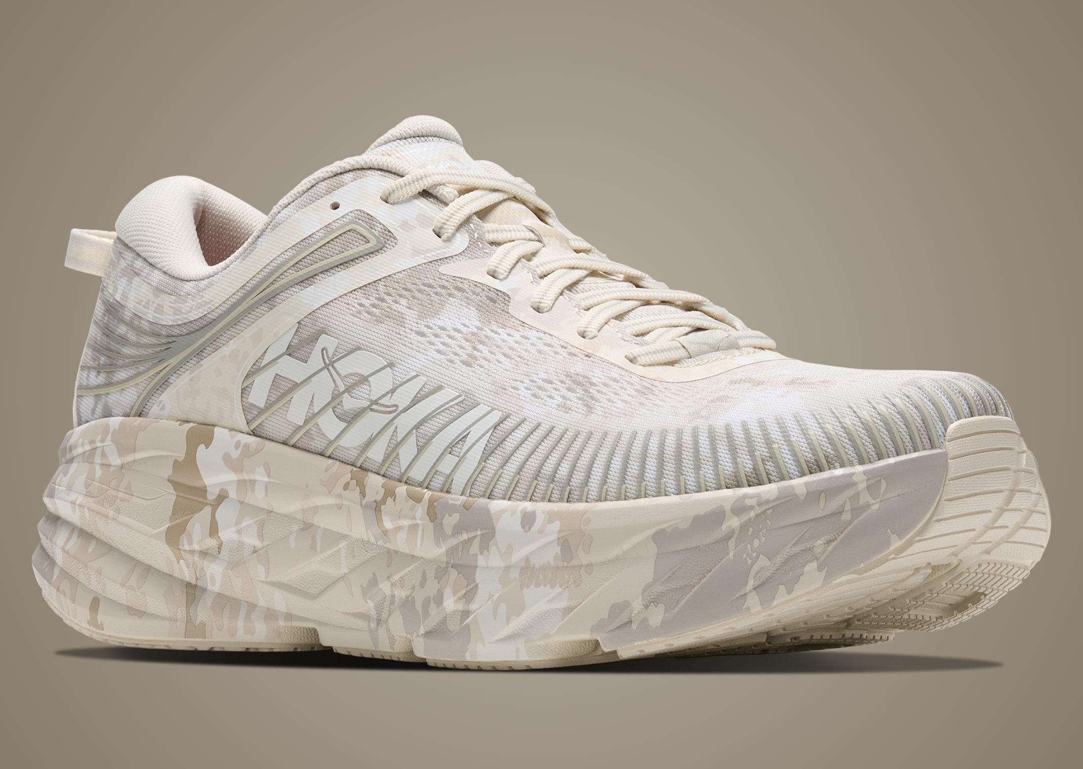 BEAMS x Hoka Bondi 7 Turtledove Camo - Angle