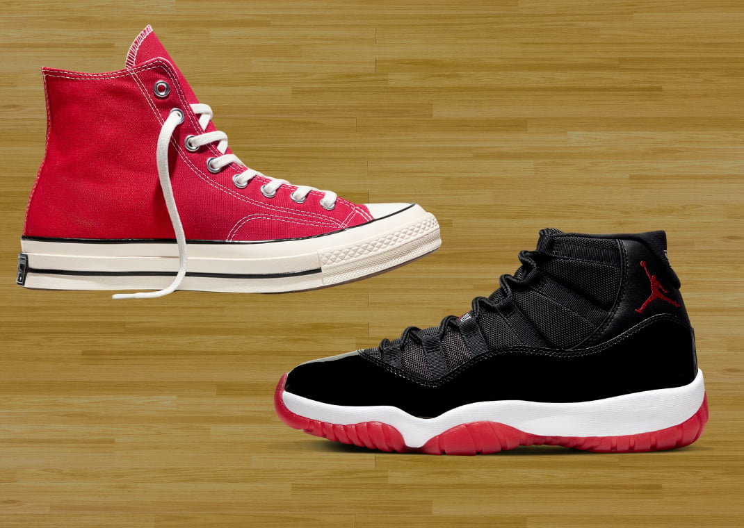 Converse Chuck Taylor (top) vs. Air Jordan 11 Retro Bred (bottom)