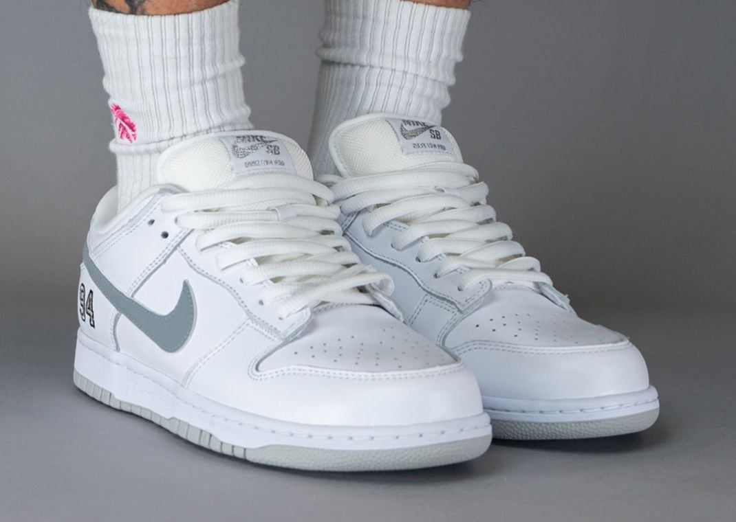 Supreme x Nike SB Dunk Low White Metallic Silver