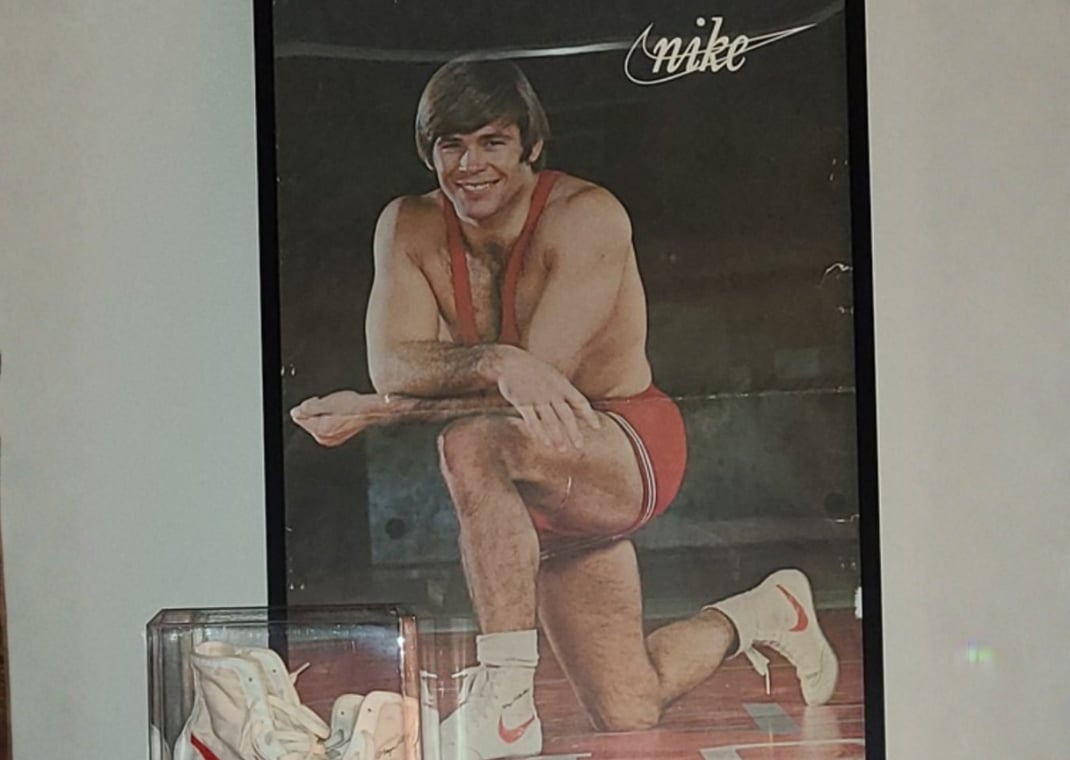 Wayne's Nike poster inside the National Wrestling Hall of Fame