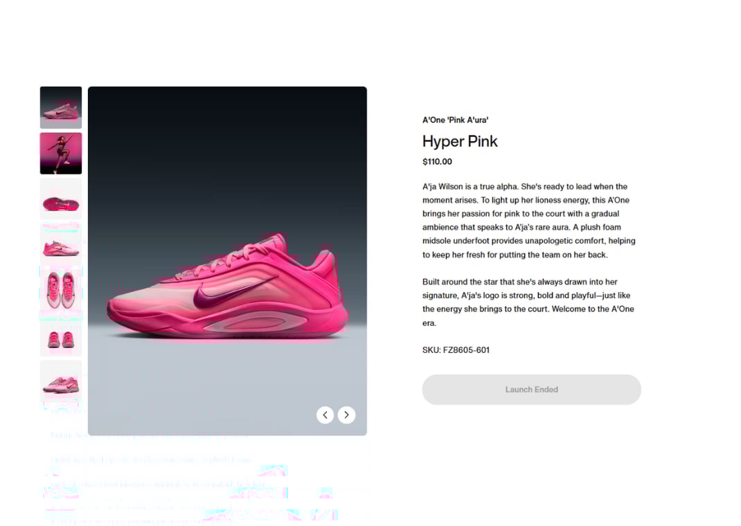 Nike A'one Pink A'ura SNKRS page
