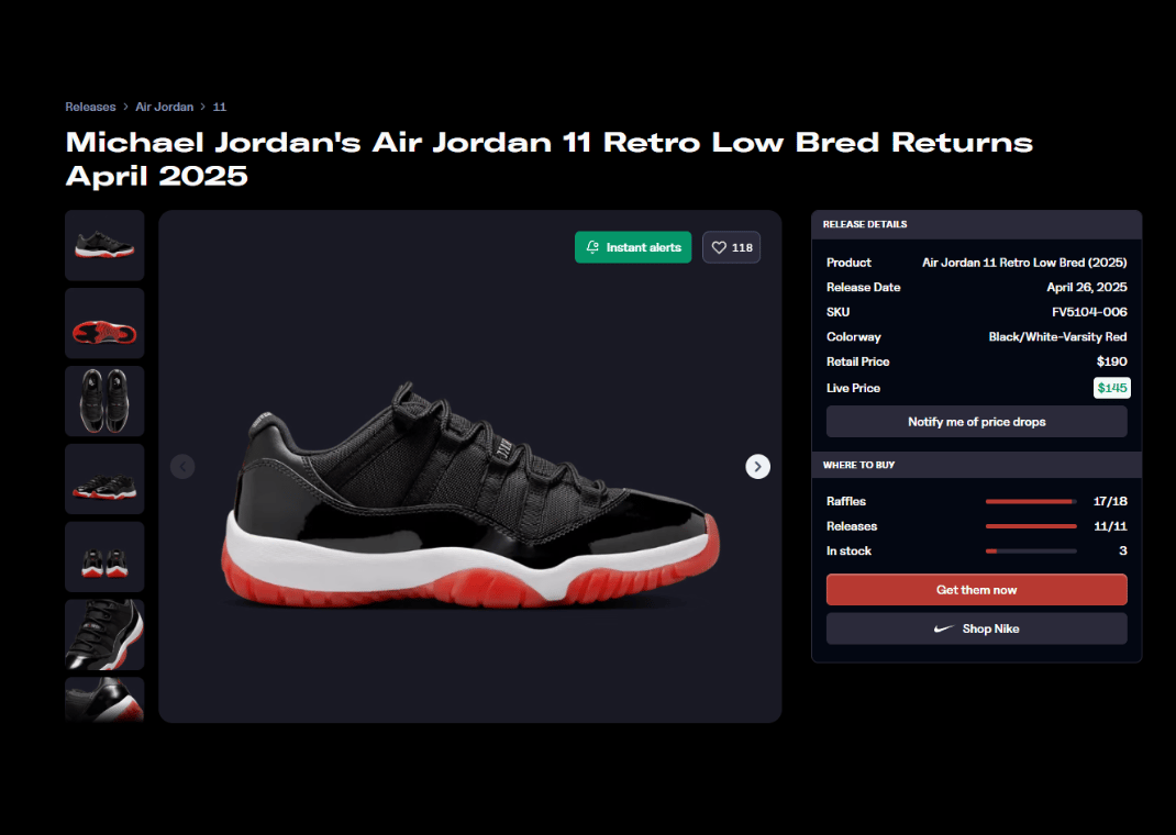 Air Jordan 11 Retro Low Bred Raffle Page