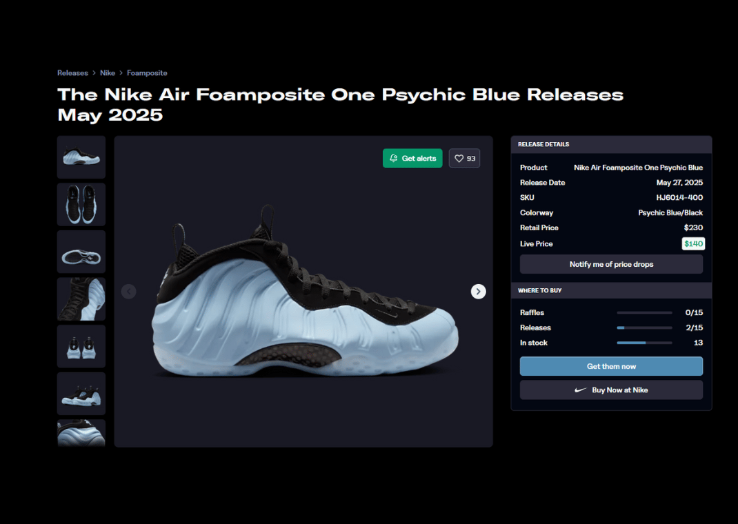 Nike Air Foamposite One Psychic Blue Raffle Page