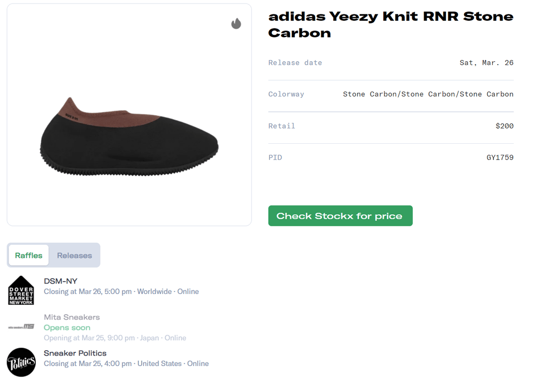 adidas Yeezy Knit RNR Stone Carbon Raffle Guide