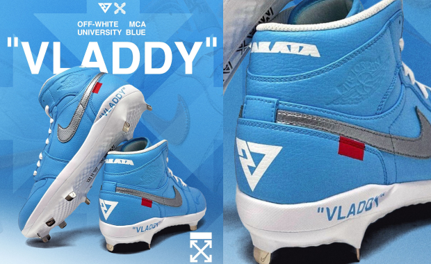 Vladimir Guerrero Jr. Debuts Off White MCA Inspired Jordan 1 Mid Cleats on Opening Day