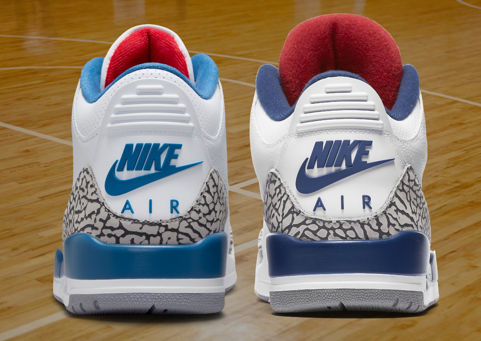 Air Jordan 3 Retro True Blue 2026 (left) vs. Air Jordan 3 Retro True 2016 (right)