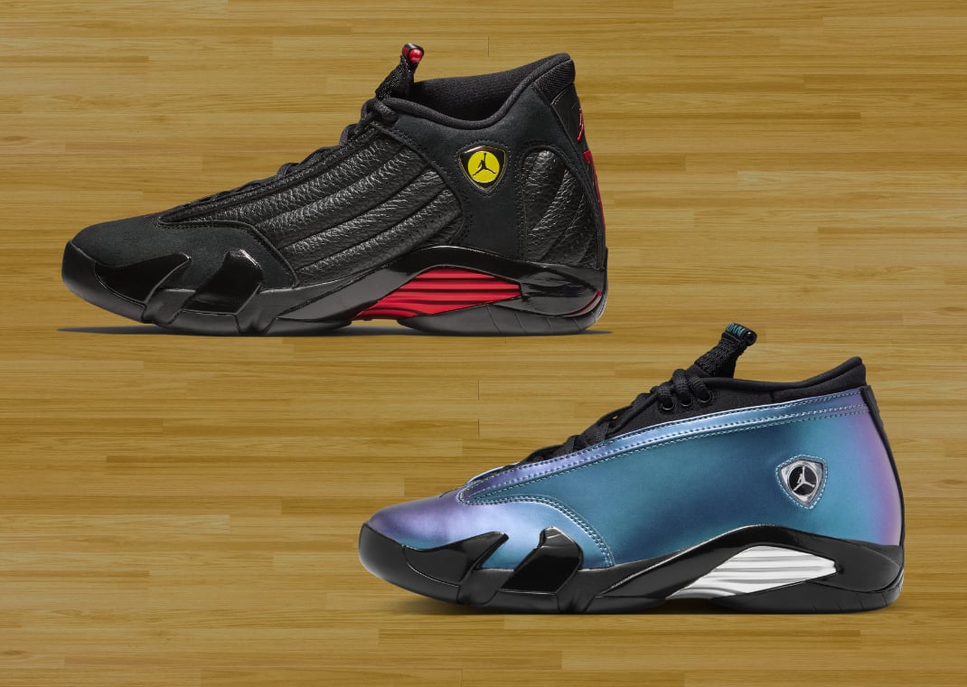 Air Jordan 14 Retro Last Shot (top) vs. Air Jordan 14 Retro Low Love Letter (bottom)