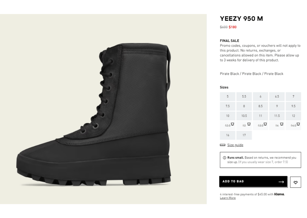 adidas Yeezy 950 on sale for $180