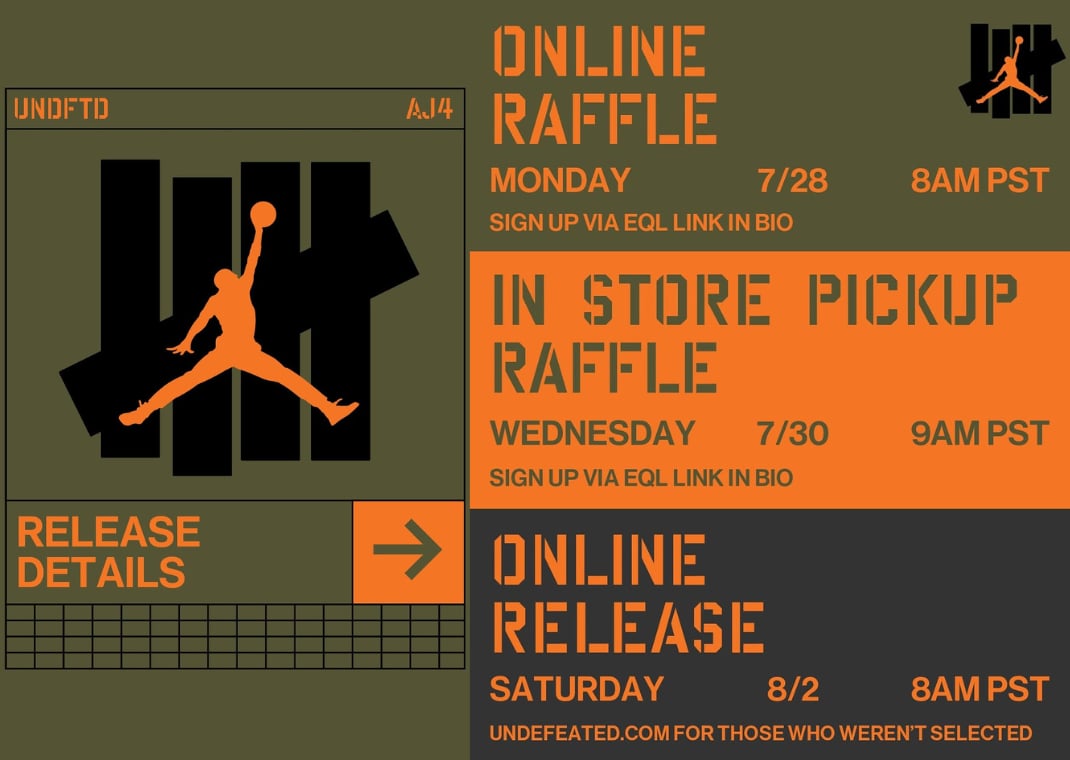 Release information for the Undefeated x Air Jordan 4