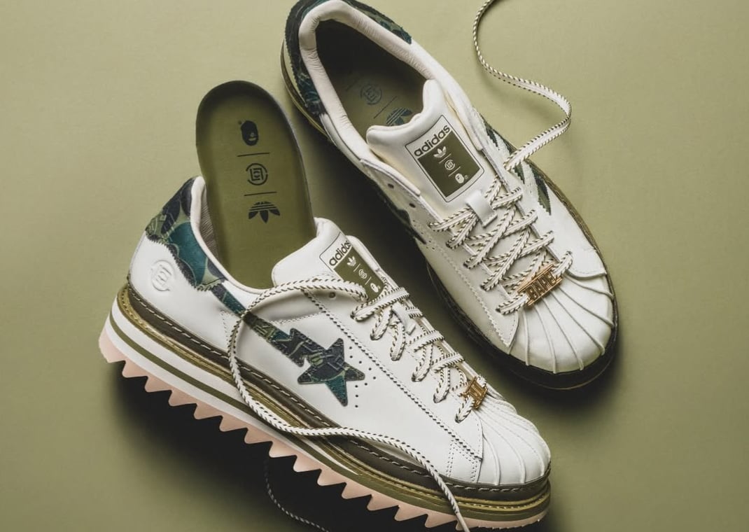 CLOT x BAPE x adidas Superstar Green Camo