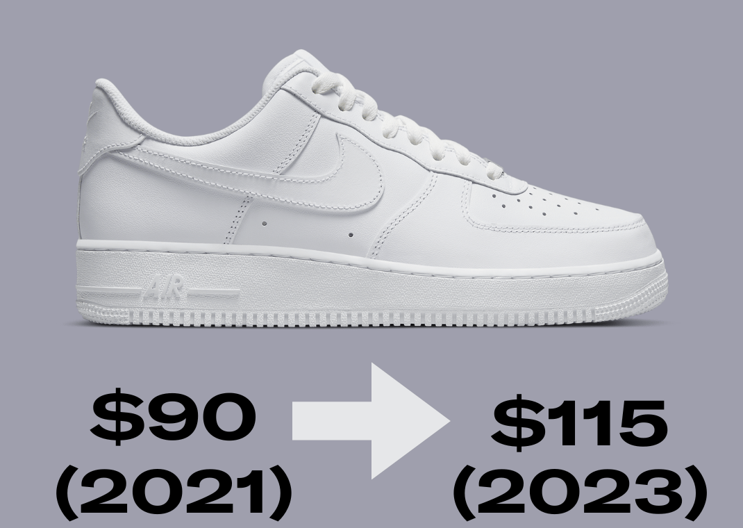 Air Force 1 price increase from 2021 to 2023