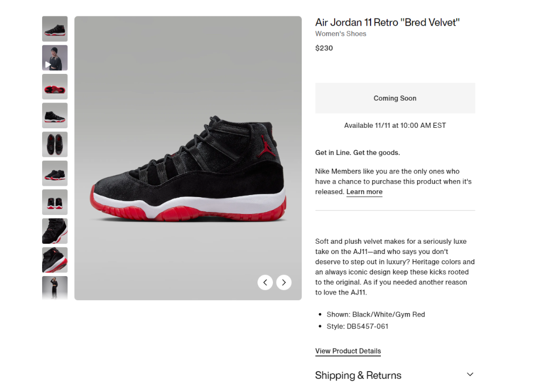 Air Jordan 11 Retro Bred Velvet (W) Nike Page