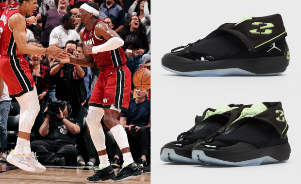 Bam Adebayo wearing the Air Jordan 4028 Black Barely Volt